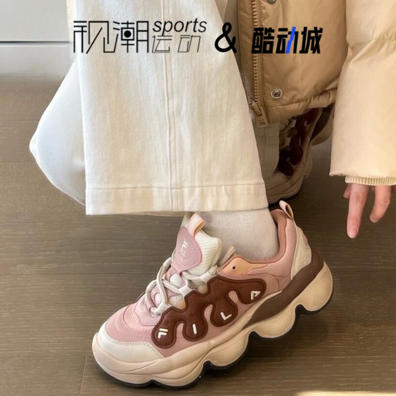 斐乐豌豆鞋红木棕女抓绒休闲鞋