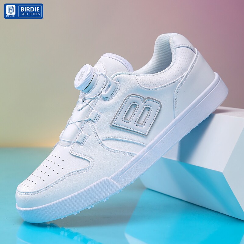 Birdie高尔夫球鞋防水防滑女士纽扣鞋带休闲板鞋2024新款小白鞋
