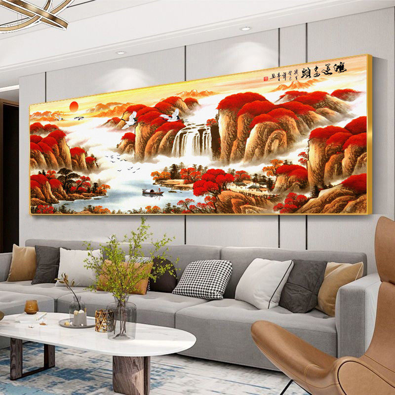 鸿运当头客厅装饰画新中式沙发背景墙壁画现代简约单幅晶瓷挂画