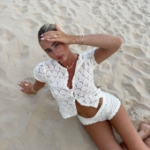 套装 舒适休闲镂空透视度假上衣短裤 休闲套装 wildgirl夏日海滩时尚