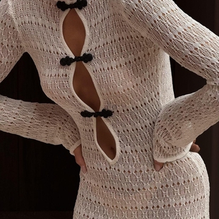 wildgirl镂空开叉长裙沙滩透视罩衫 拖地露背连衣裙女 波西米亚长款