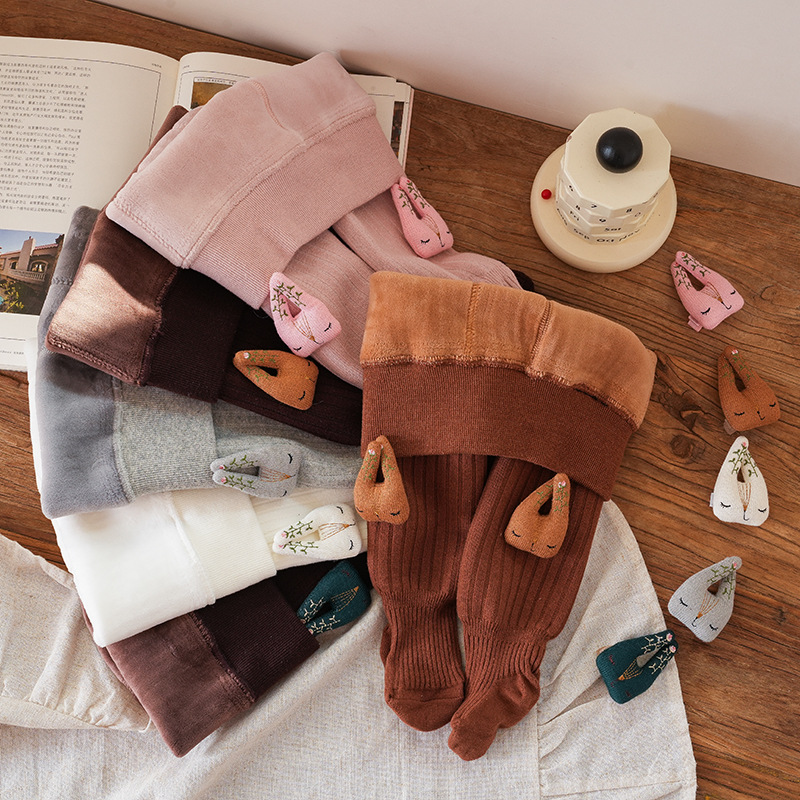 儿童秋冬季加绒连裤袜女宝保暖打