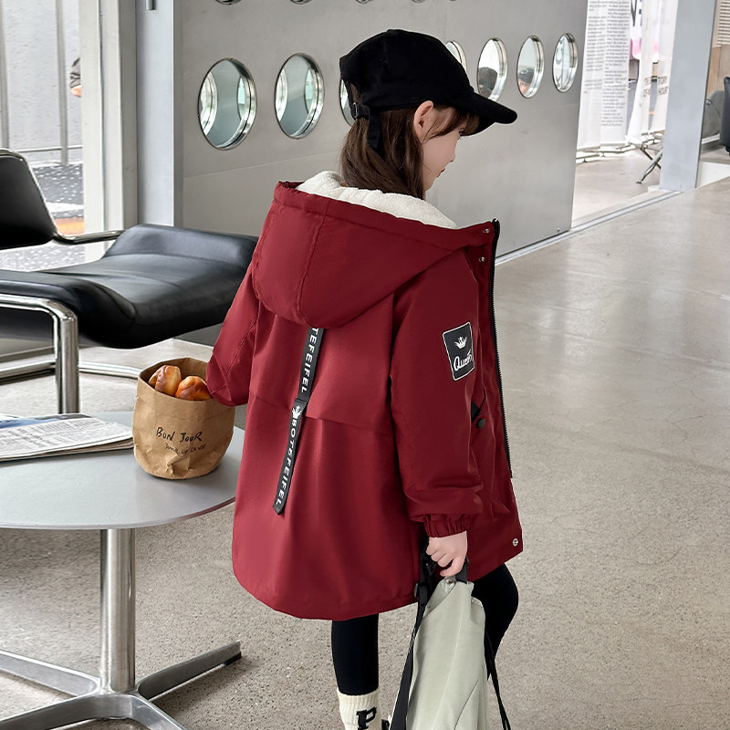 女童加绒外套冬季儿童装加厚派克服2026新款洋气小女孩中长款棉衣