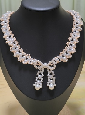 手工成品仿珍珠蝴蝶结项链款锁骨链送闺蜜女友生日礼物礼品可定制