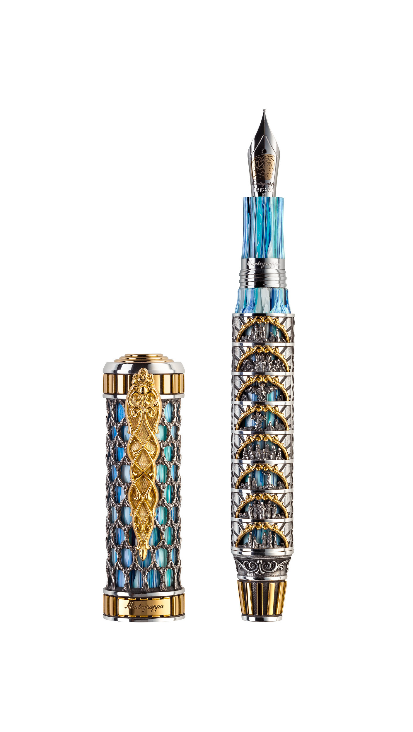 意大利万特佳钢笔montegrappa 但丁第三部天堂限量纯银活塞钢笔