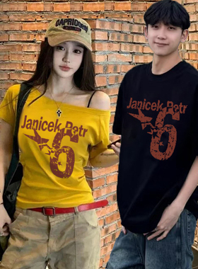 2025年原创国潮情侣印花短袖t恤情侣款夏季美式高街显瘦上衣T恤