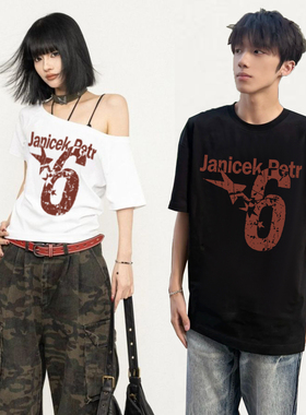 2025年新款特别情侣装夏季短袖T恤小众设计男女一长一短上衣ins