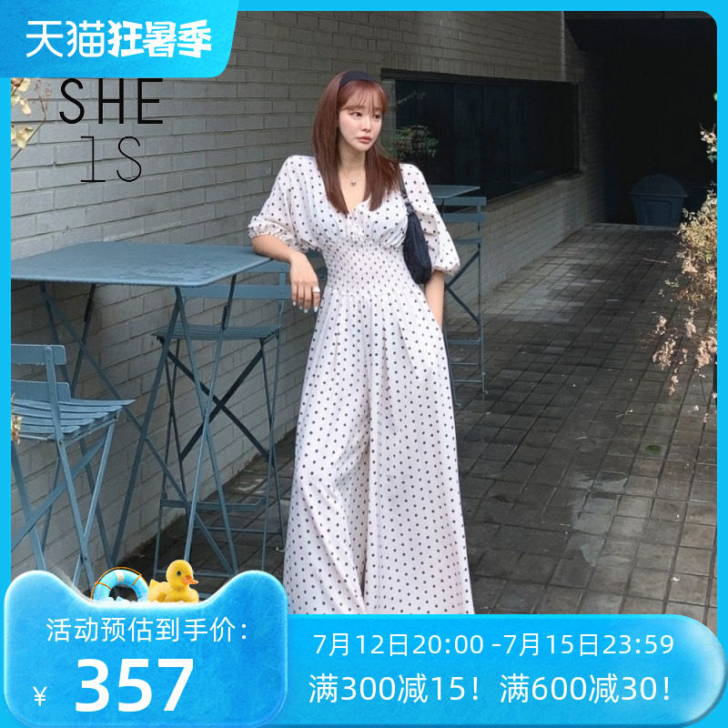 女款正品别致潮流基础款THERE SHE IS圆点镶边连身裤波点米色