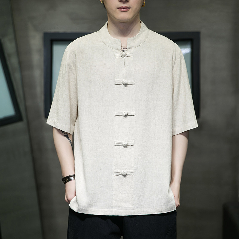 直播品质风棉麻盘扣开叉复古民族风休闲T恤短袖MT2306-P55，男装T恤，电商A021
