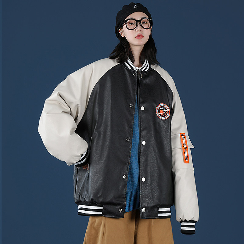 秋冬新款港风PU皮夹克外套情侣大码棒球服-M05,男装夹克,电商A021