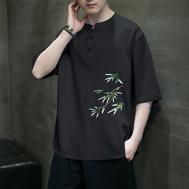 风新款复古盘扣棉麻复古盘扣刺绣休闲短袖T恤MT2309-P55,男装T恤,电商A021