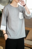 风夏季新款棉麻透气七分袖圆领T恤男QT4029-T2054，男装T恤，电商A021