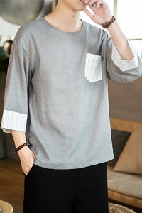 风夏季新款棉麻透气七分袖圆领T恤男QT4029-T2054图片