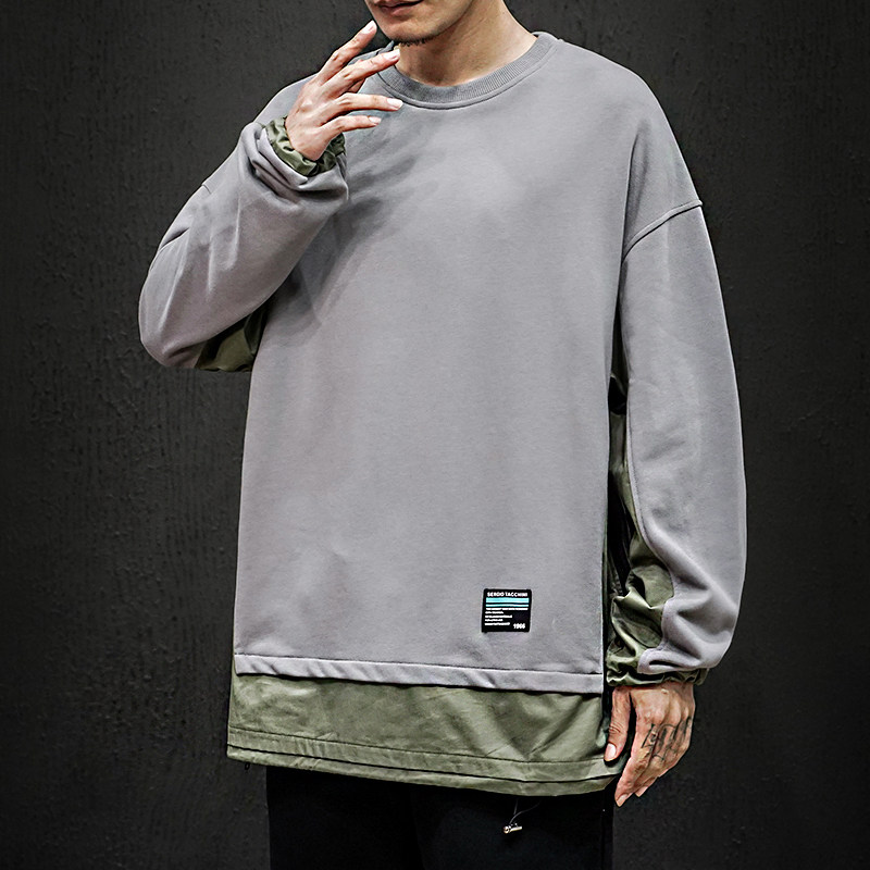 秋季现货套头撞色拼接港风日系机车休闲卫衣男QT4029-W06,男装卫衣,电商A021