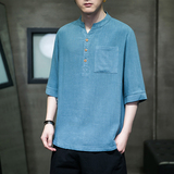 新中式风亚民族风棉麻T恤五分袖休闲T恤半袖汉服MT2301-P45，男装T恤，电商A021