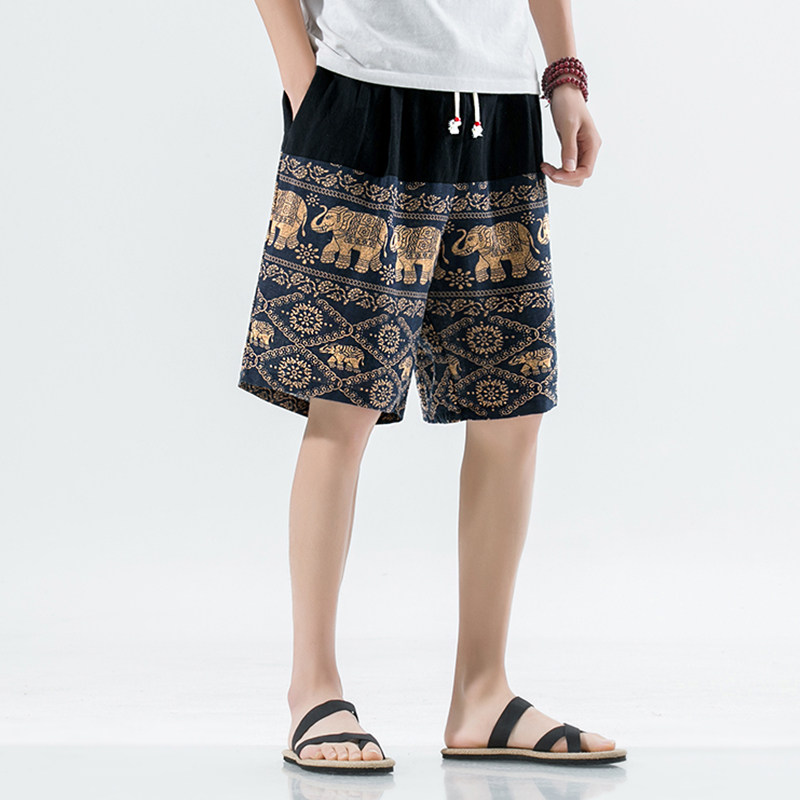 简约水洗大码休闲印花男士抽绳百搭拼接透气短裤男，男装休闲裤，电商A021