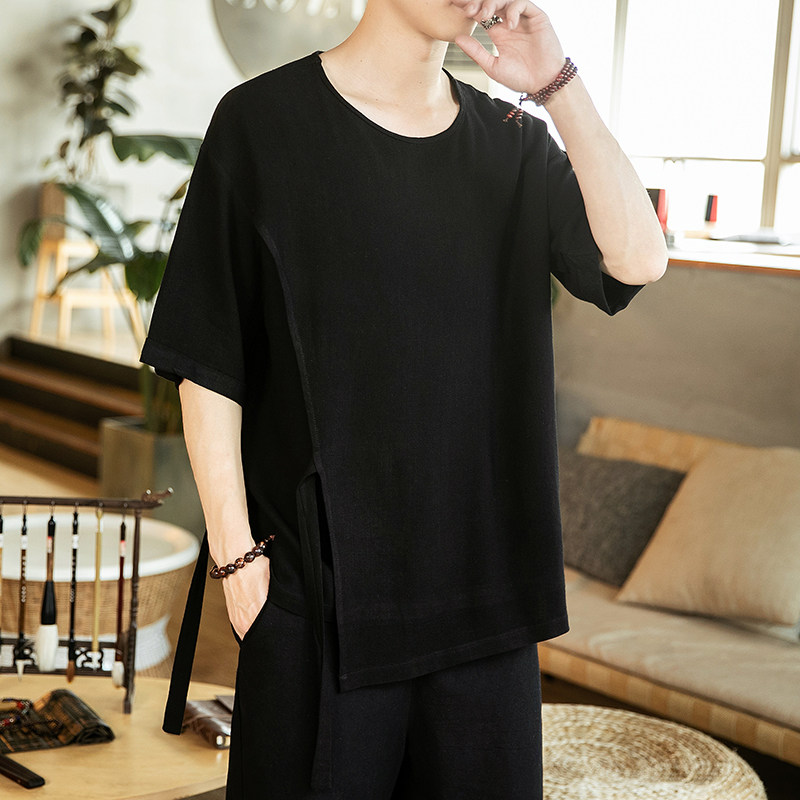 大码风夏季棉麻宽松民族风汉服日常T恤男QT4029-T2051,男装T恤,电商A021