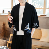 春夏新款七分袖汉服大码刺绣仙鹤道袍开衫上衣团体服，男装民族服装，电商A021