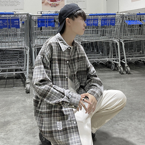2021早秋新款男士衬衫大码港风条纹复古格子开衫QT4029-CS01图片