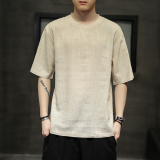 22夏季新品时尚简约纯色棉麻透气大码T恤男B343-1-T2106-P30，男装T恤，电商A021