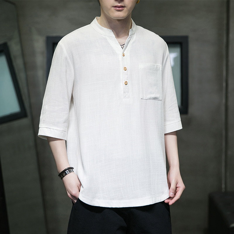 风民族风棉麻T恤五分袖休闲T恤男品质跑量MT2301-P45，男装T恤，电商A021