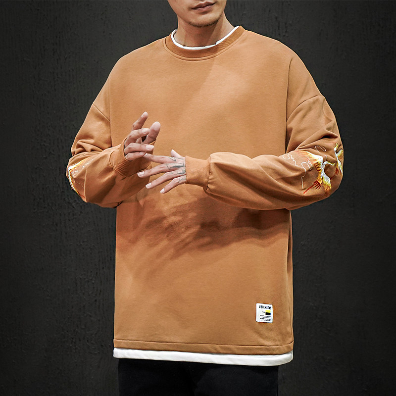 秋季潮牌日系宽松复古刺绣套头圆领长袖时尚卫衣-W01,男装卫衣,电商A021