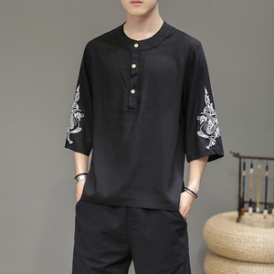 风新款夏季立领刺绣大码汉服七分袖衬衫男QT4029-2059图片