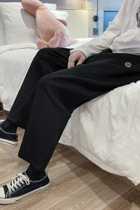 秋季2021新款 港风男大码情侣休闲打底直筒简约笑脸裤子图片