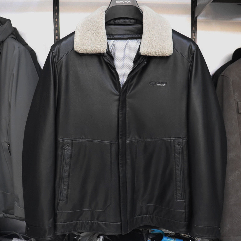 2025冬季新款名黎男装休闲男士简约百搭翻领活套PU皮羽绒服A25009