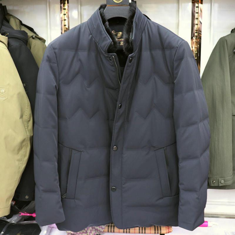 2025冬季新款杰克雄狮男装休闲男士脱卸水貂毛立领活套羽绒服5807