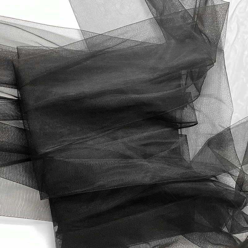 黑色网纱加密透明网纱瑞士网布料礼服婚纱头纱设计师透视服装面料