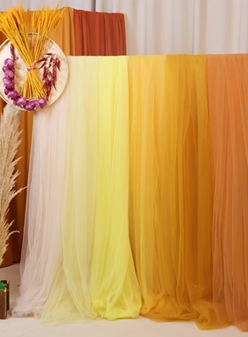 橙色美拉德系纱幔网纱布料幼儿园自然角秋季氛围感装饰晒秋收背景