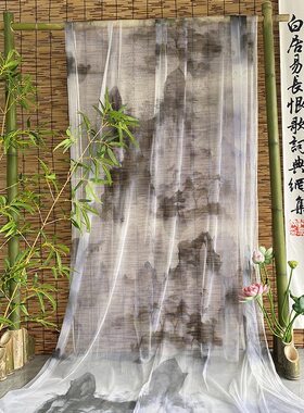 中式纱布料中国风国风网纱布料背景纱水墨纱幔面料天花布艺吊顶布