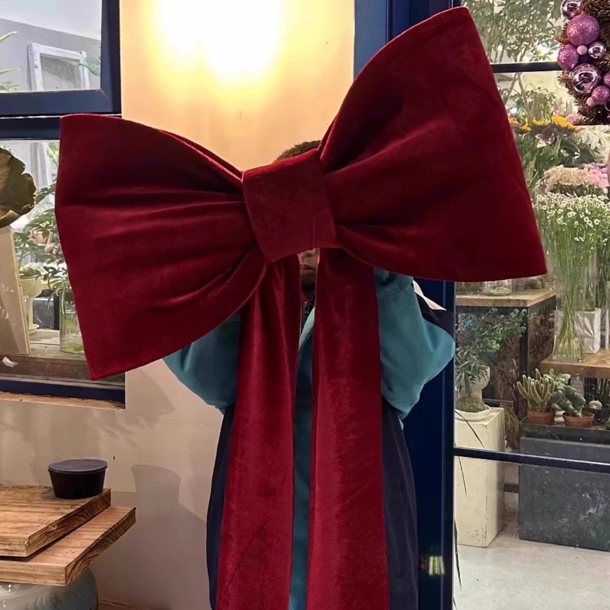 成品蝴蝶结背景墙新年装饰店铺婚庆挂件巨型圣诞节丝绒布大蝴蝶结