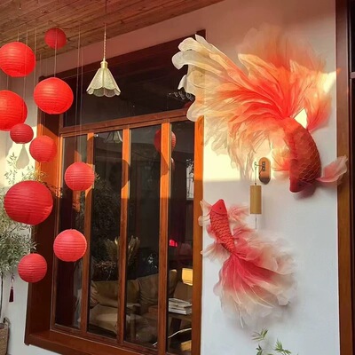 新年装饰金鱼红色锦鲤店铺门头橱窗挂饰氛围场景布置马年拍照道具