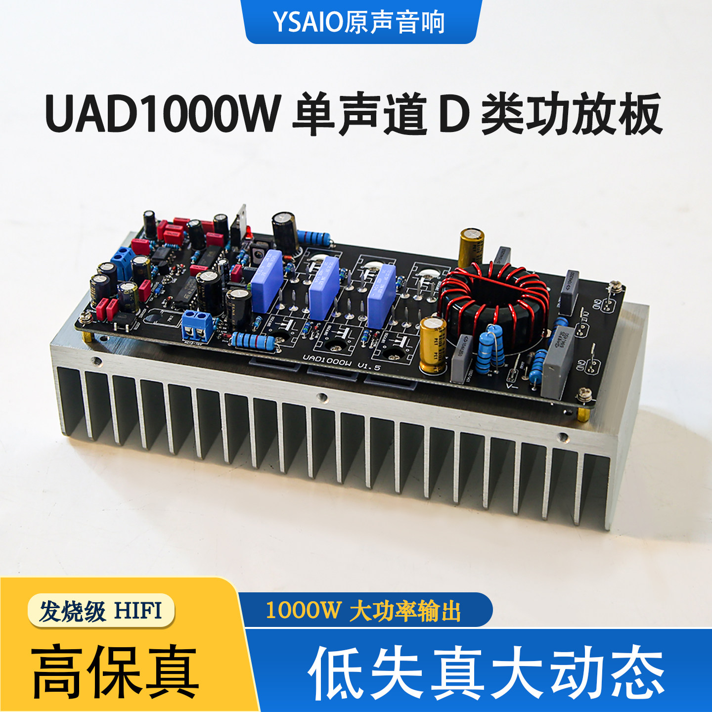 UAD1000W单声道大功率数字功放板 发烧级D类HiFi高保真 带散热片