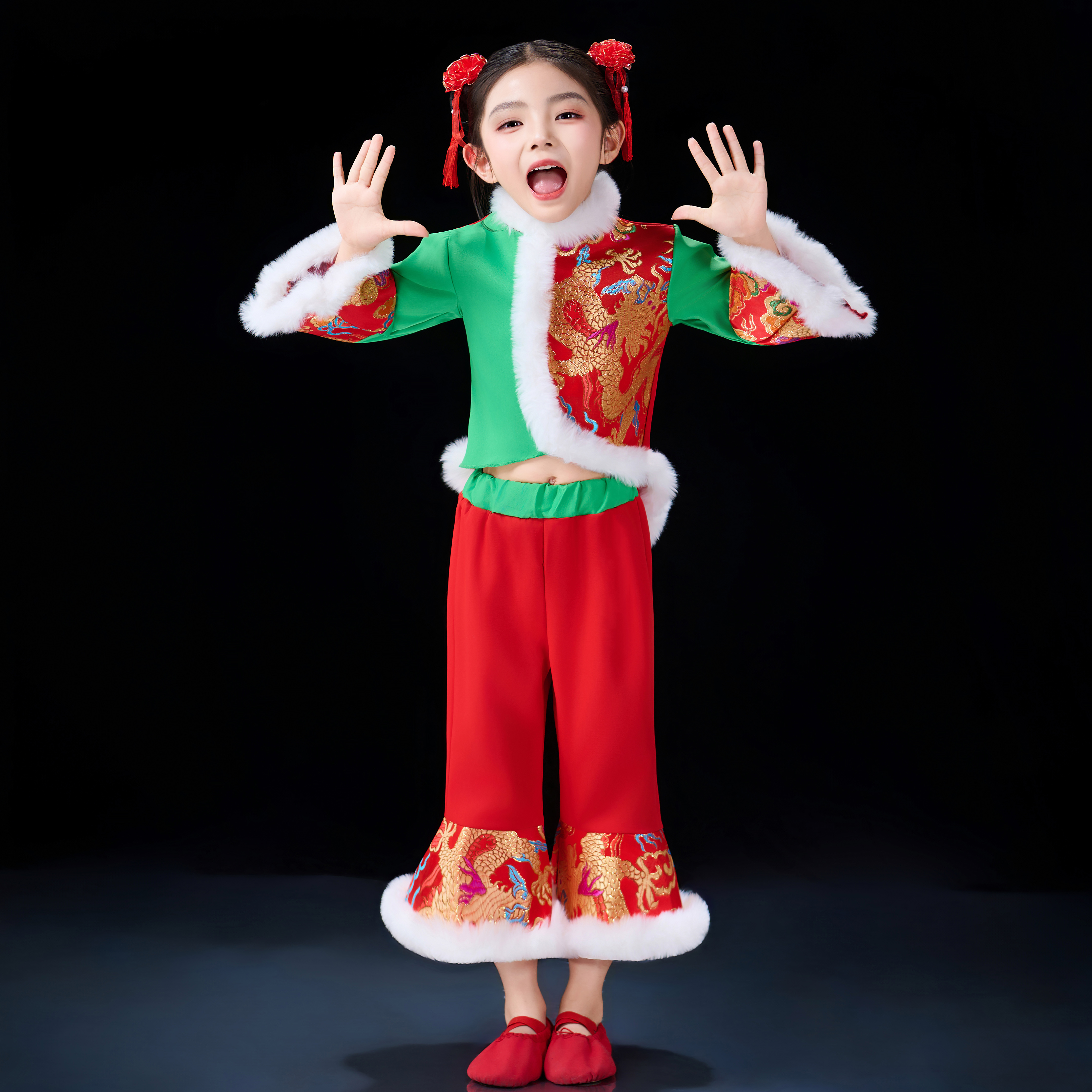 元旦儿童喜庆演出服东北秧歌