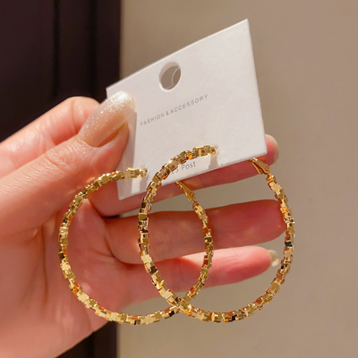 高级感轻奢金色圆环耳环女925银针碎银子大圆圈小众法式耳圈耳饰