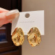复古小众不规则凹凸锤纹耳钉女耳环高级感18K金色夸张大耳环耳饰