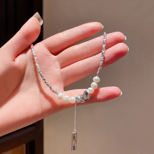 高级感轻奢碎银子不规则拼接珍珠项链女短款锁骨链法式小众配饰