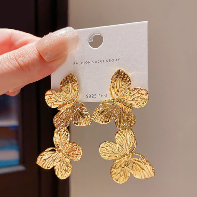 蝴蝶夸张小众耳钉金属冷淡风