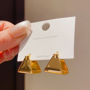 欧美简约几何立体三角形耳扣耳环女铜质金色气质高级感百搭耳钉