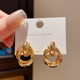 复古18K金色金属冷淡风几何圆圈圈耳环女小众高级感气质耳钉耳饰