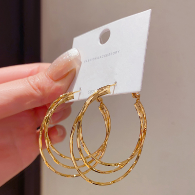 925银针多层圆圈圈大耳环女百搭气质高级感夸张独特设计耳圈耳饰