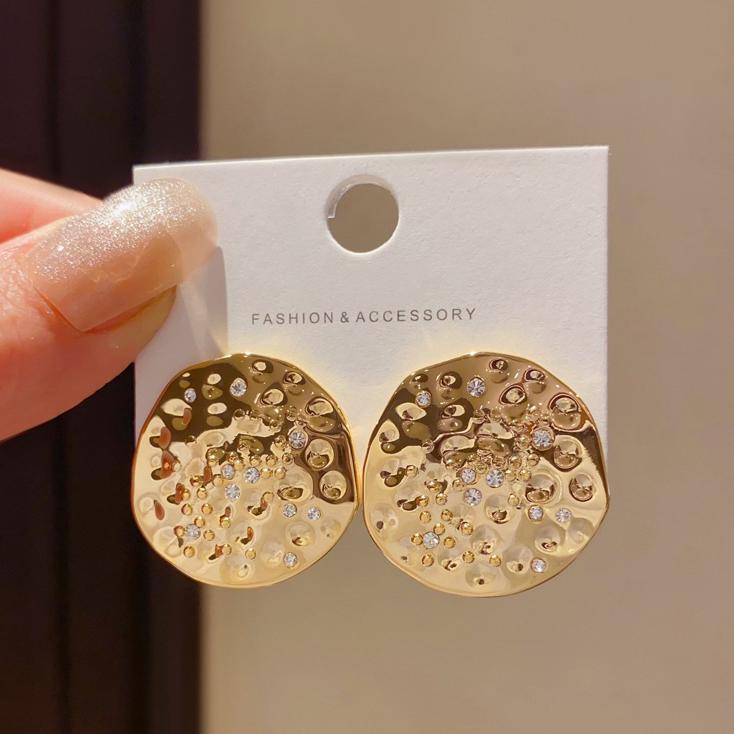 复古轻奢金色不规则圆形耳钉女925银针时尚设计感小众大耳环耳饰