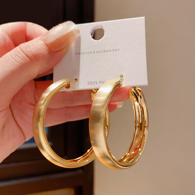 复古欧美夸张几何拉丝金属圆圈圈耳圈耳环高级感冷淡风小众耳饰