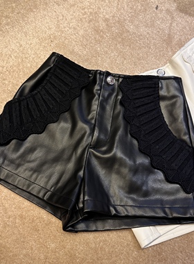 Mystical Beauty 仿羊皮PU短裤针织织带口袋捆边