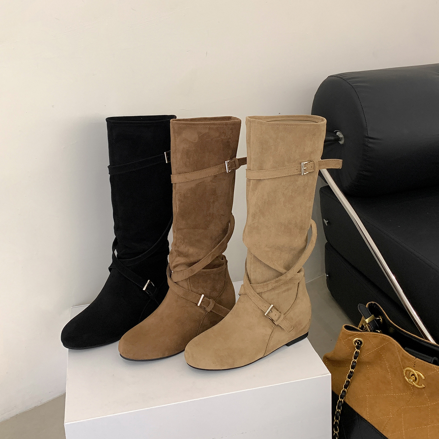 5cm~堆堆靴女粗腿骑士靴秋冬胖mm长筒靴大筒围高筒大码女靴子