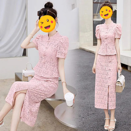 高级感旗袍连衣裙女2026夏季流行新款小个子新中式显瘦蕾丝包臀装