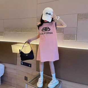 女童无袖T恤裙女宝宝夏装运动裙2024新款韩版洋气童装背心连衣裙